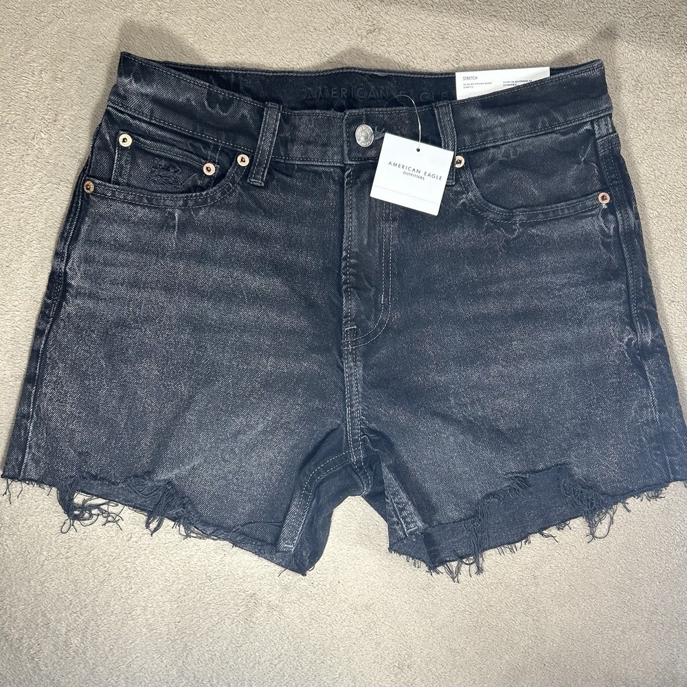 NWT American Eagle AE Ex-Boyfriend Shorts Light Wash Black Size 2 (26W) Low Rise
